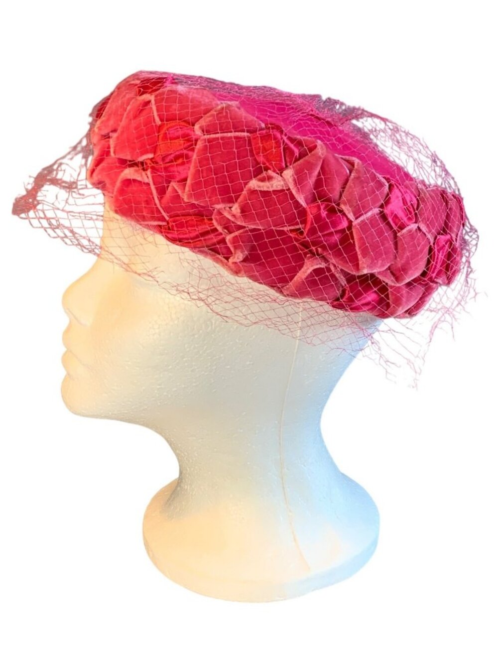 Ladies Pink Satin & Velvet Braided Hat Size 22 Vintage